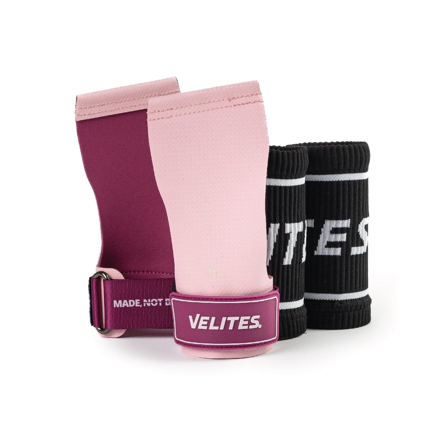 Velites - Official Crossfit® Games Quad Ultra Grips - Size L Color Pink - No Chalk and Smooth Bars - Wristbands and Carry Bag Included - Pull-ups, Muscle-ups and Toes to bar