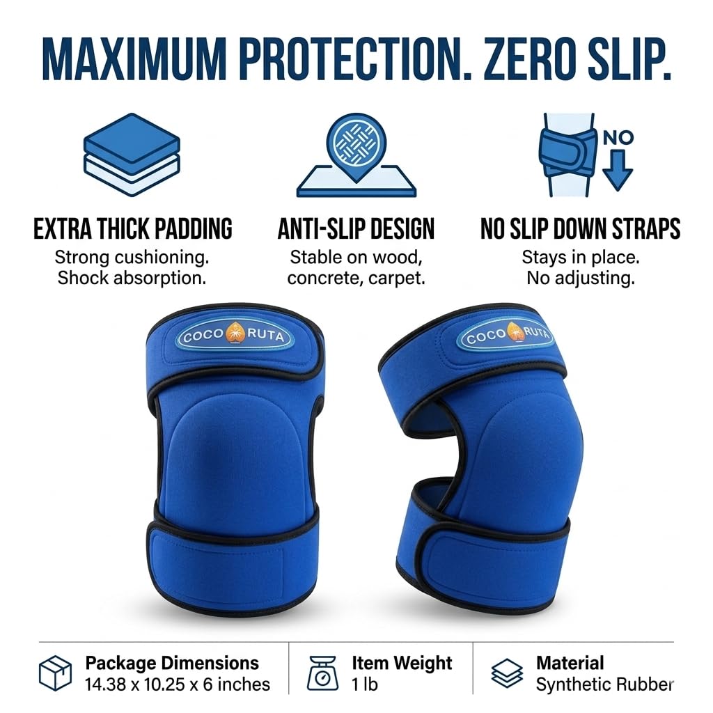 Coco Ruta Soft Knee Pads for Work Men & Women, Professional Flooring Knee Pads Rodilleras de Trabajo for Gardening, Carpet Installation, Cleaning, Thick Cushion Non Slip Comfort Knee Protectors