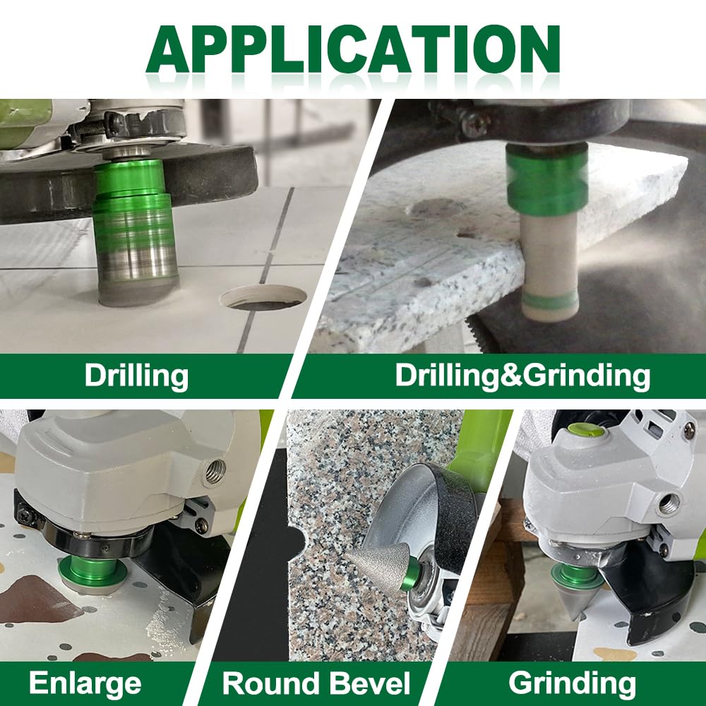 KURSTOL Tile Hole Saw Kit - 9pcs Diamond Core Drill Bits 6/6/8/20/25/35/50/65/100mm+4/5" Milling Finger Bit+2" Beveling Chamfer Bit+SDS Shank to 5/8"-11 Thread for Porcelain Ceramic Marble Granite