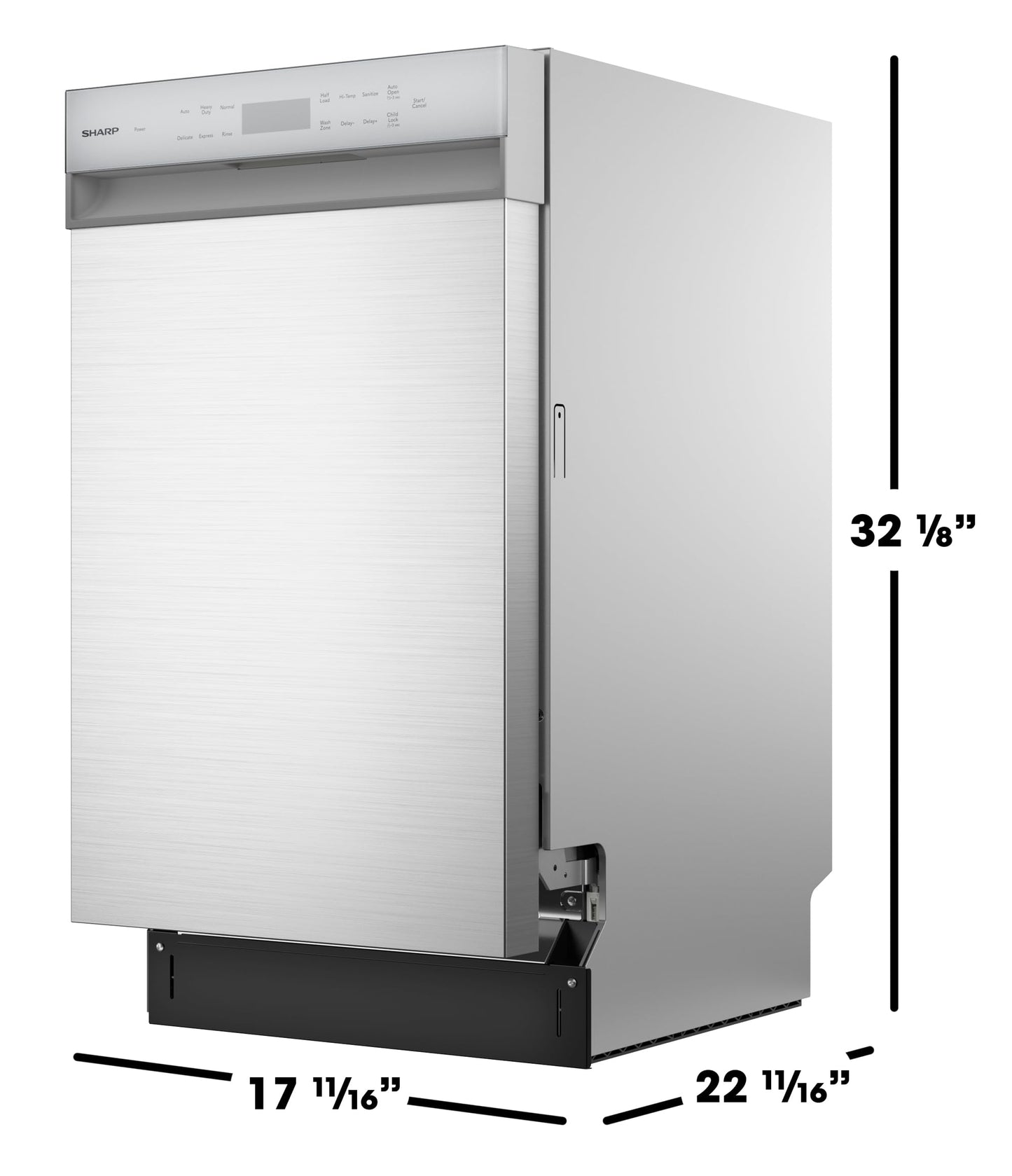 Sharp SDW4523MS 18-Inch Built-In Dishwasher, Stainless Steel, 47 dB, Third Rack, 8 Place Settings, 6 Wash Cycles