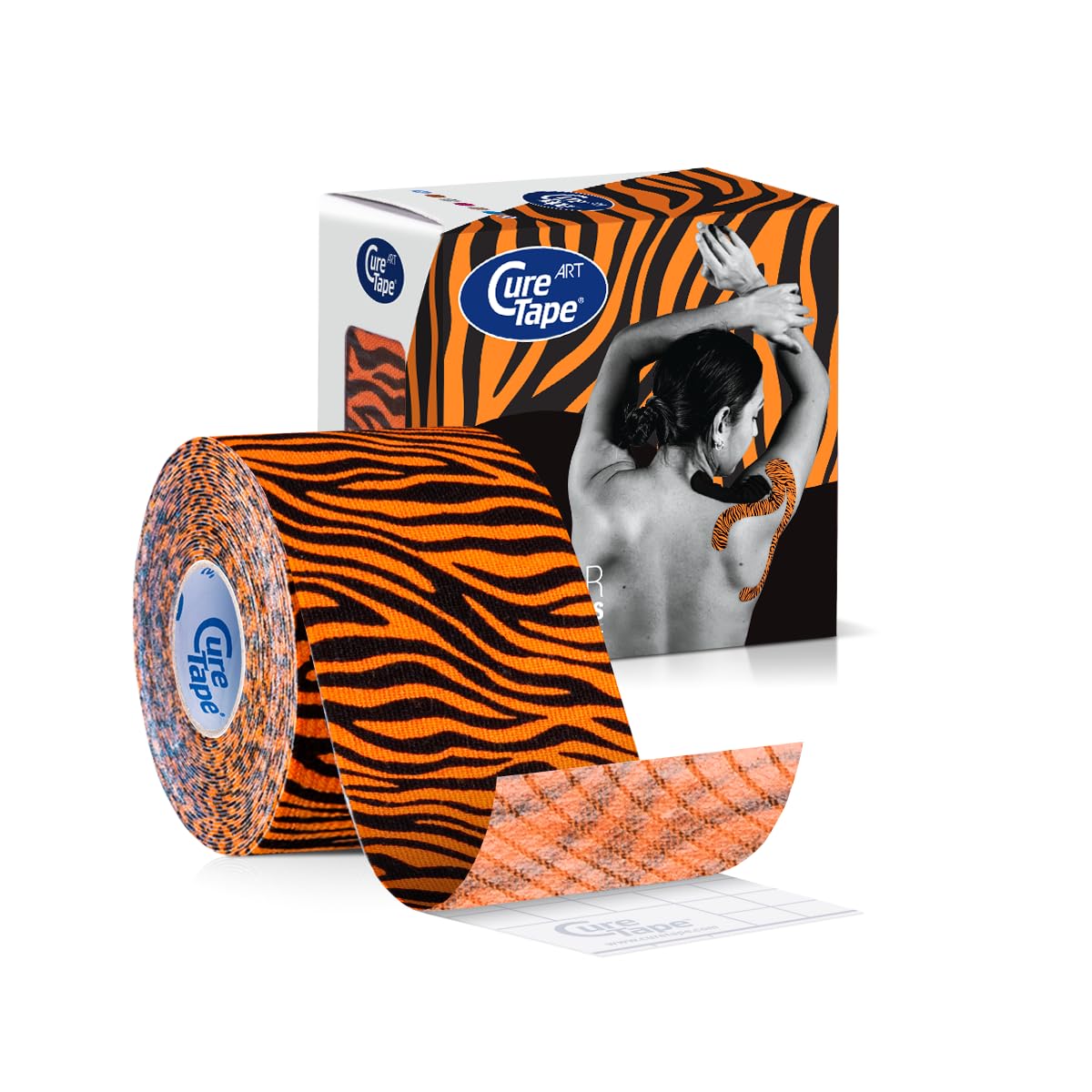 CureTape Art | Kinesiology Tape for Body Pain | Elastic Therapeutic | Waterproof Athletic | Long-Lasting Medical K (Orange,Black)