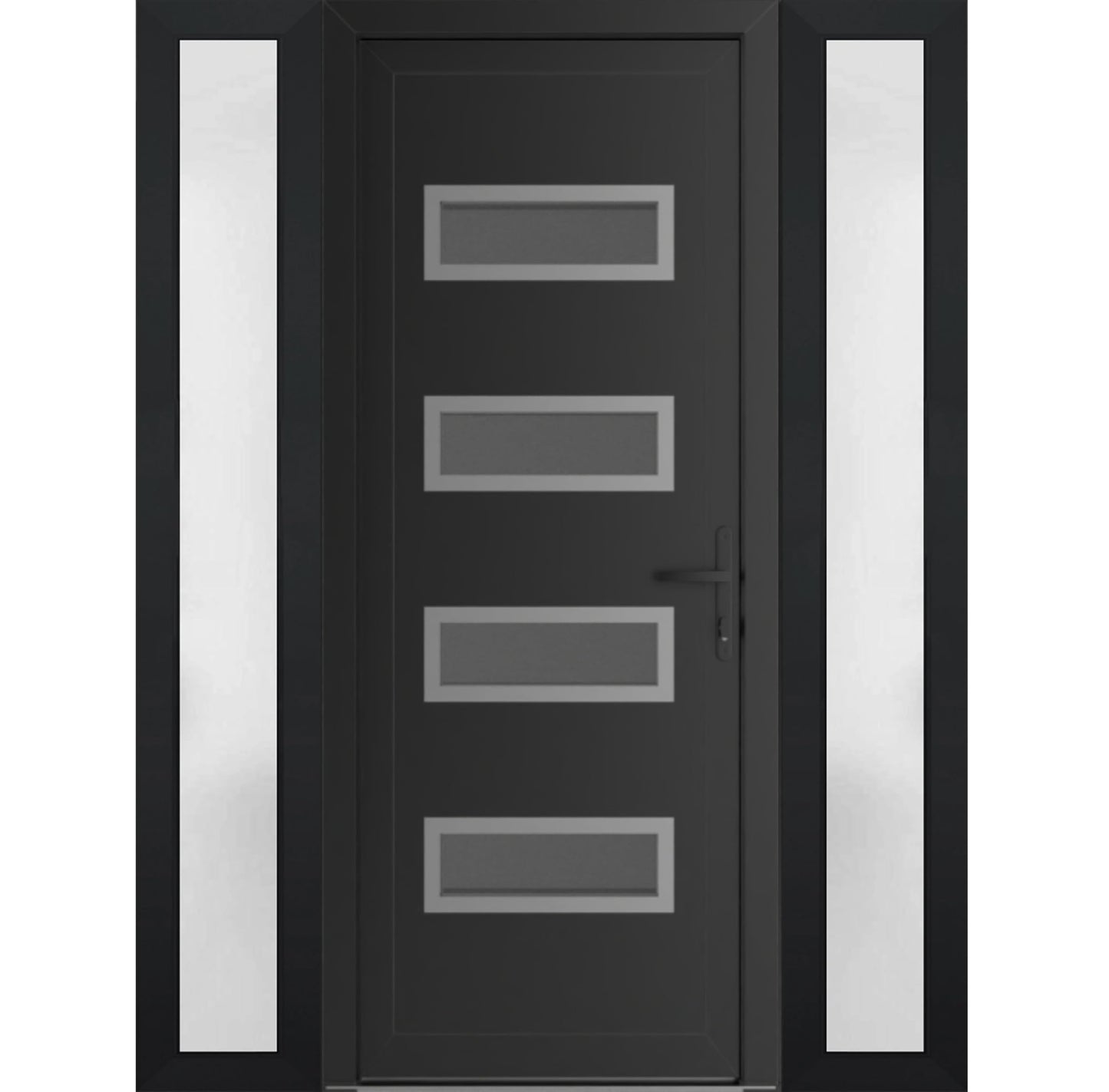 VDOMDOORS Front Exterior Prehung Metal-Plastic Door Frosted Glass | Manux 8113 Matte Black | 2 Side Sidelite Transoms | Residential Doors Entrance Patio Garage 68 x 80 (W16+36+16 x H80) Left-Inswing