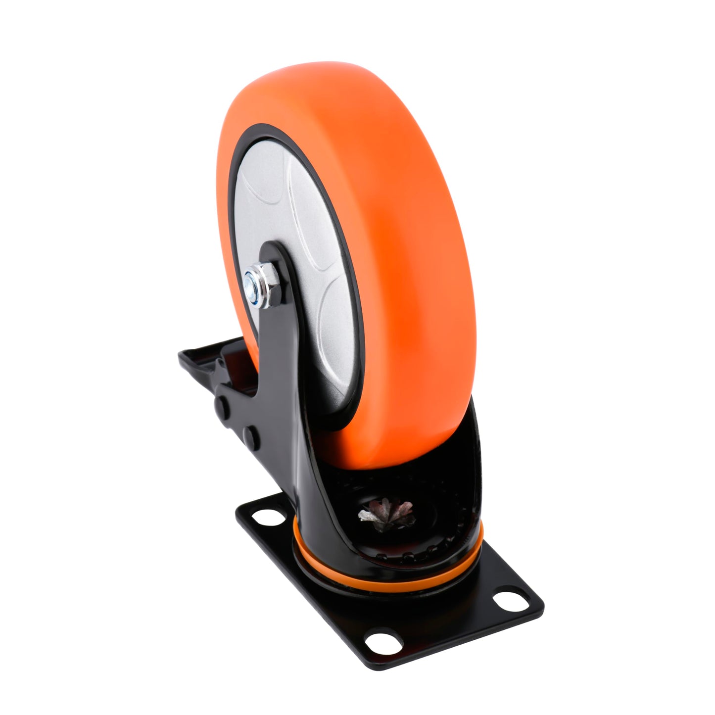 6 Inch Heavy Duty Swivel Caster Wheels with Brake - Set of 4, 3000 Lbs Capacity, PVC No Noise No Marking Wheels for Furniture, Carts, and Equipment (Includes Free Screws)