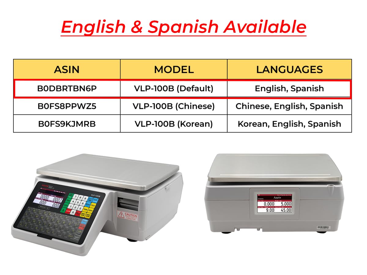 VisionTechShop VLP-100B Label Printing Scale, Capacity 30/60lb Readability 0.01/0.02lb, NTEP Legal for Trade, English, Spanish Available