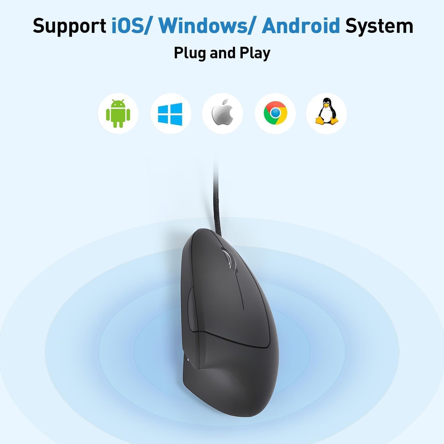 KUNSI 800/1200/1600 6 Wired Ergonomic Mouse, USB Wired Vertical Mouse with Adjustable DPI, Buttons Ergonomic Mouse