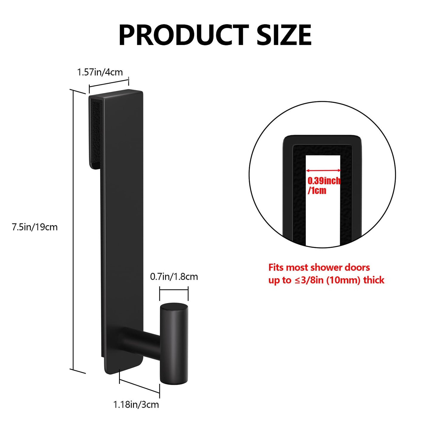 PMMASTO Shower Door Hooks, (7.5 Inch) Extended Towel Hooks for Bathroom Frameless Glass Shower Door, Stainless Steel Heavy Duty Hooks for Hanger Robe,Towel (Black ''T'' Shape 2 Pack)