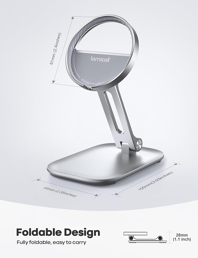 Lamicall Phone Stand for Apple 15W MagSafe Charger - Dual Hinge Collapsible Adjustable Charging Holder Dock for Desk Nightstand, Fit for Airpods, iPhone 17/16/15/14 Series[Only Stand]