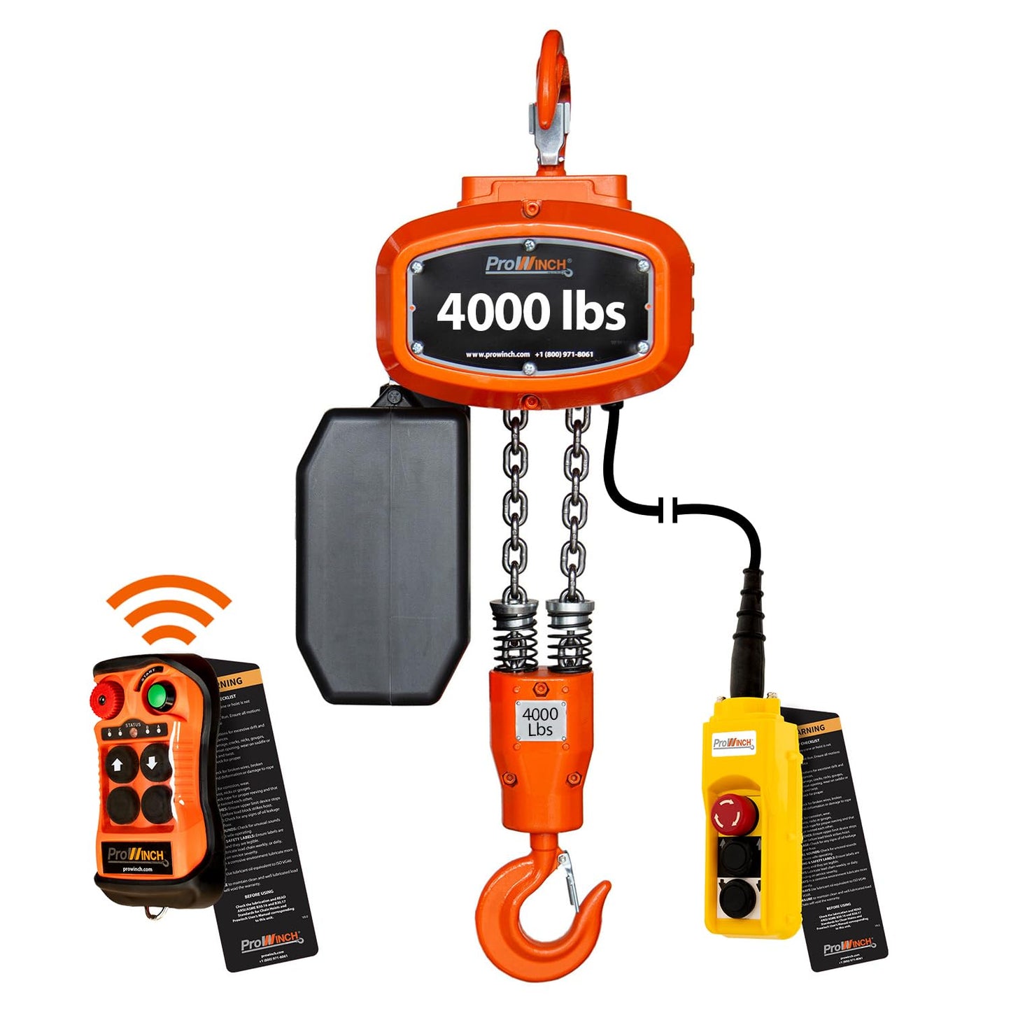 Prowinch Portable Electric Hoist 4000 lbs 1,8 Ton, Electric Chain Hoist with Wireless Remote Control, 20 ft Lifting Height, Single-Phase Dual Voltage 100-240V, G100 Chain, Overhead Crane, 1 Speed