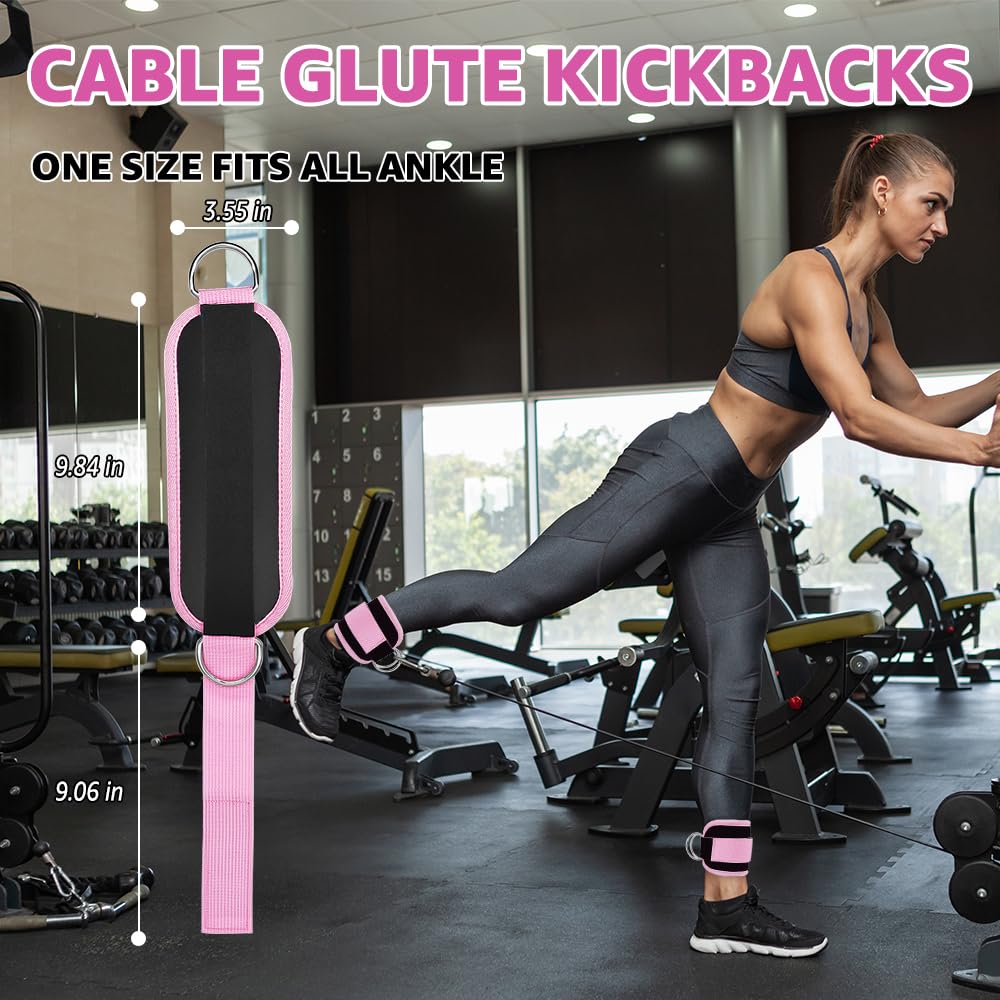 Anemeeoke Fitness Ankle Straps for Cable Machine, Kickbacks Glute Workouts, Lower Body Exercises, Adjustable Leg Straps with Neoprene Padding Men Women(Rose-Pink)