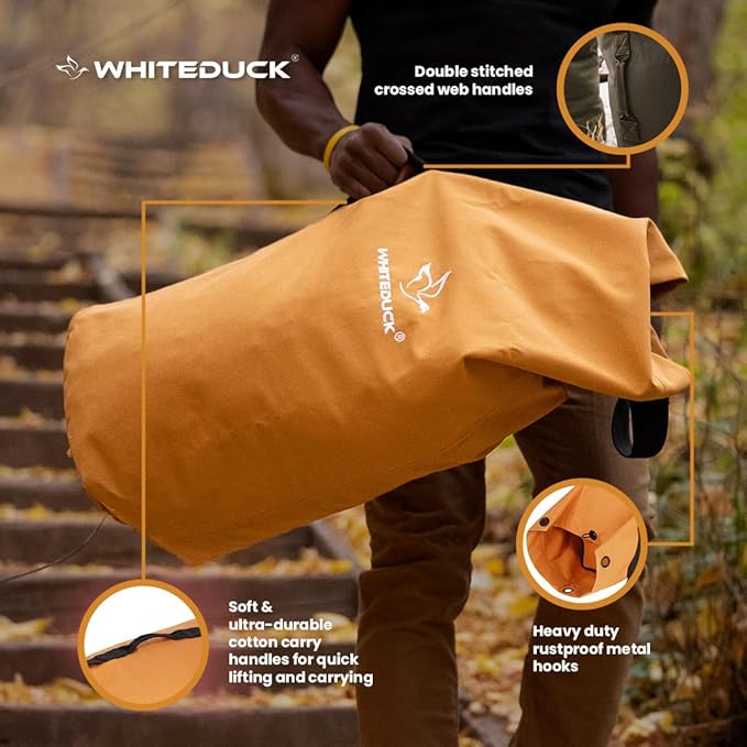 WHITEDUCK Top Load Canvas Folding Duffel Bag, Water Resistant Army Style Shoulder Bag for Men and Women- Gym, Sports, Travel, Hiking, Camping, Backpacking (Large 25" x 42",Olive)