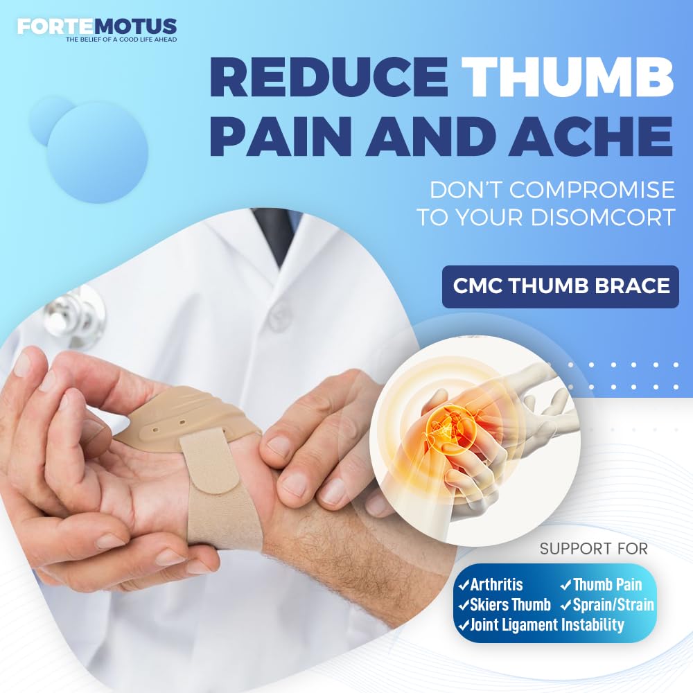 FORTEMOTUS CMC Thumb Brace - CMC Joint Support Stabilizer: for Thumb Joint Pain, Tendonitis, Osteoarthritis, Instability, Lightweight & Adjustable Thumb Support Brace for Men Women Beige, Left Hand