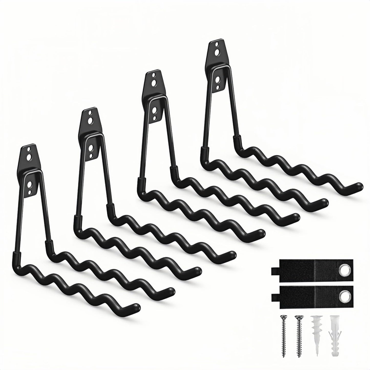 Tebgeag 4 Pack Garage Hooks Heavy Duty with Anti-Slip Coating, Steel Utility Wave Hooks for Hanging Ropes, Bikes, Garden Tools, Hoses and More (Black)