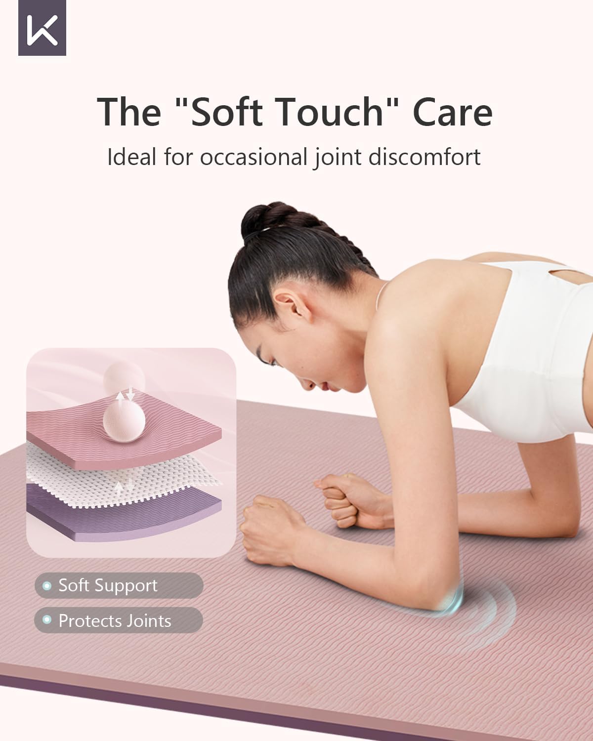 KEEP Yoga Mat 7mm Thick Non Slip - Extra Cushion TPE Exercise Mat for Home Workout & Pilates, Eco Friendly Knee Protection, 72"x24" Large Fitness Mat with Carrying Strap,pink