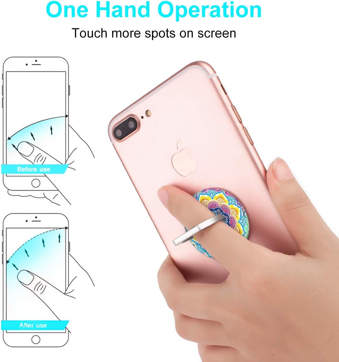 Bonoma 3 Pack 360 Cell Phone Ring Holder Stand, Colorful Mandala Rotation Universal Smartphone Ring Grip Stand