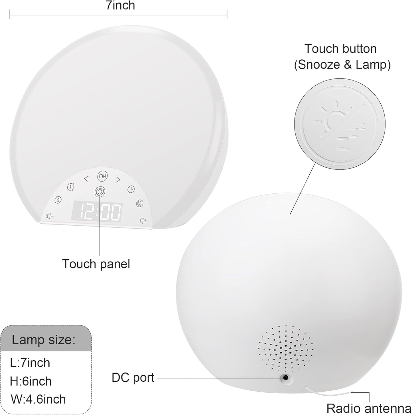 ANTDALIS Snooze, 7 8 Sunrise Alarm Clock Wake Up Light for Kids, Adults, Heavy Sleepers with Dual Alarms, Sleep Aid