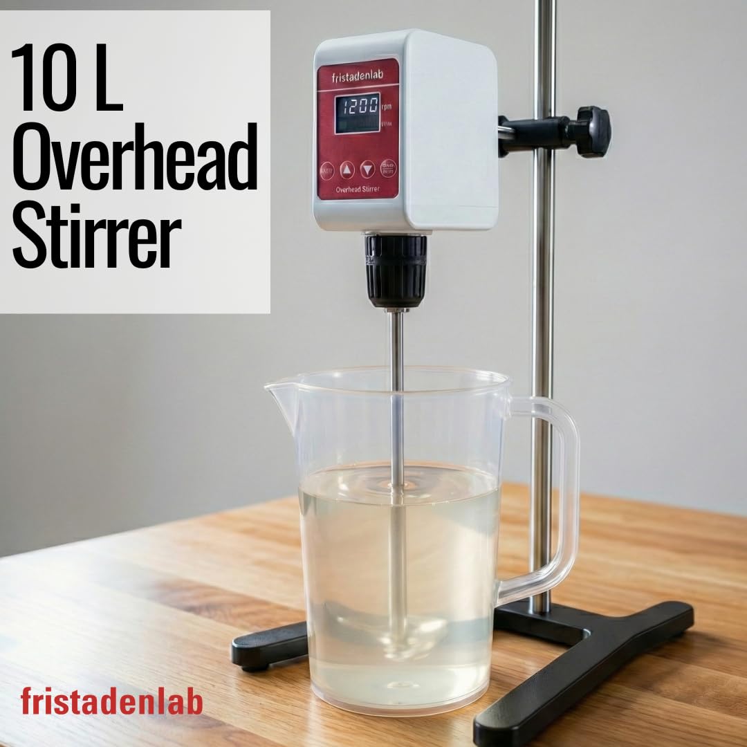 Fristaden Lab Digital Overhead Stirrer – 10L Capacity - up to 8,000mPa·s Viscosity - Mixer for Viscous Liquids - 100-1200rpm with Stand & Stirring Rod