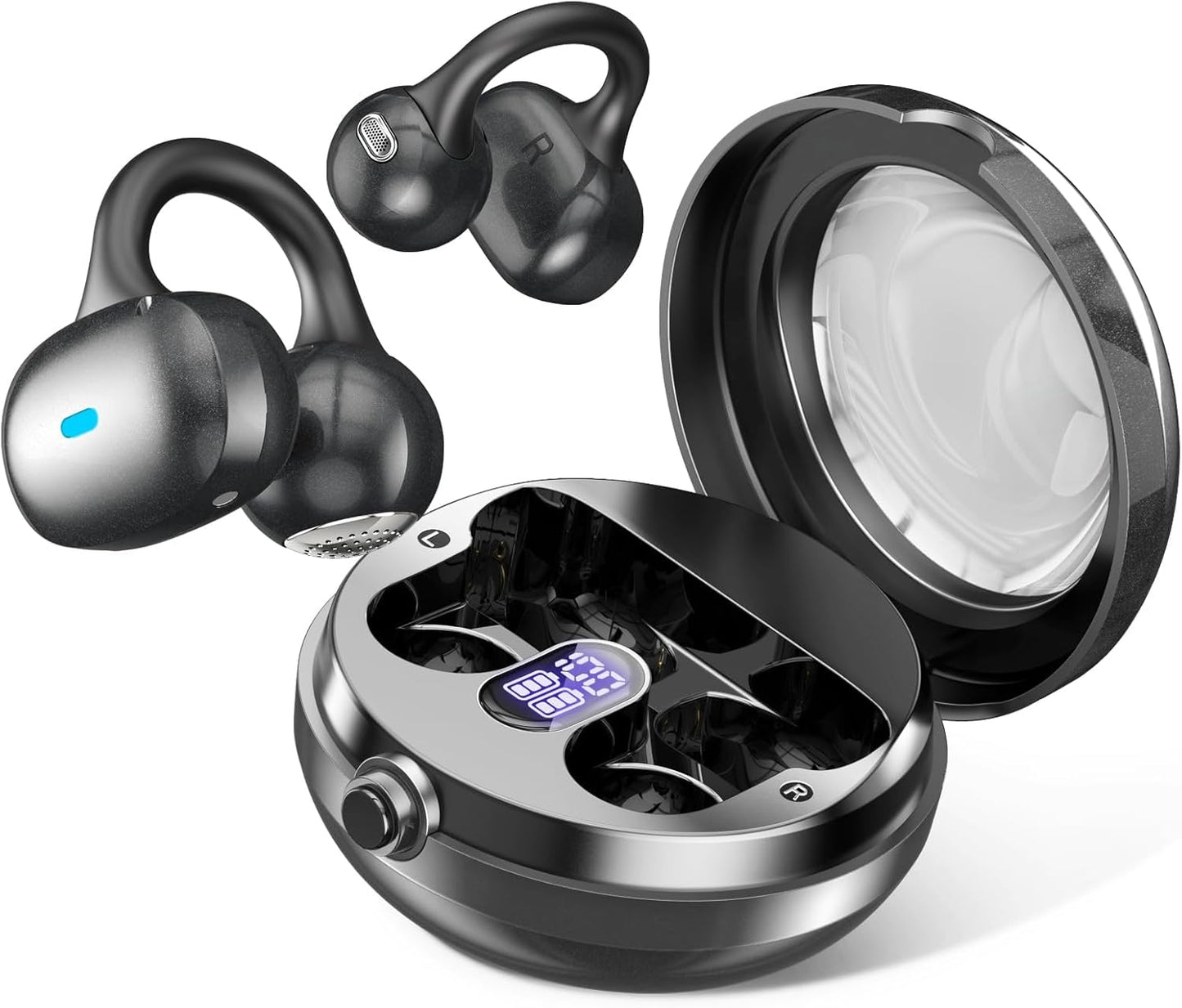 Fhumsh 5.4 40H Commuting Open Ear Headphones, Bluetooth Clip On Headphones, Playtime Wireless Stereo Earbuds with LED