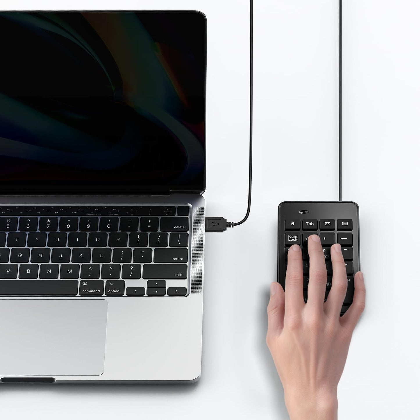 CBUS 23 5ft Wired USB-A Numeric Keypad for Laptop, Keys Numpad Keyboard with Tab, Home, Email & Calculator Keys, Cable