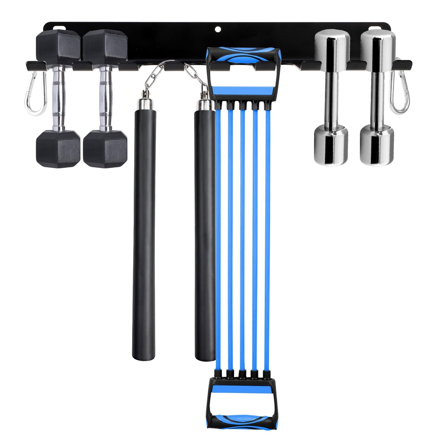 Tebery 9 Hook Home Gym Storage Rack Wall Mount, Fitness Equipment Organizer, Metal Gym Accessory Hanger for Exercise Bands, Jump Ropes, Barbells, Lifting Belts