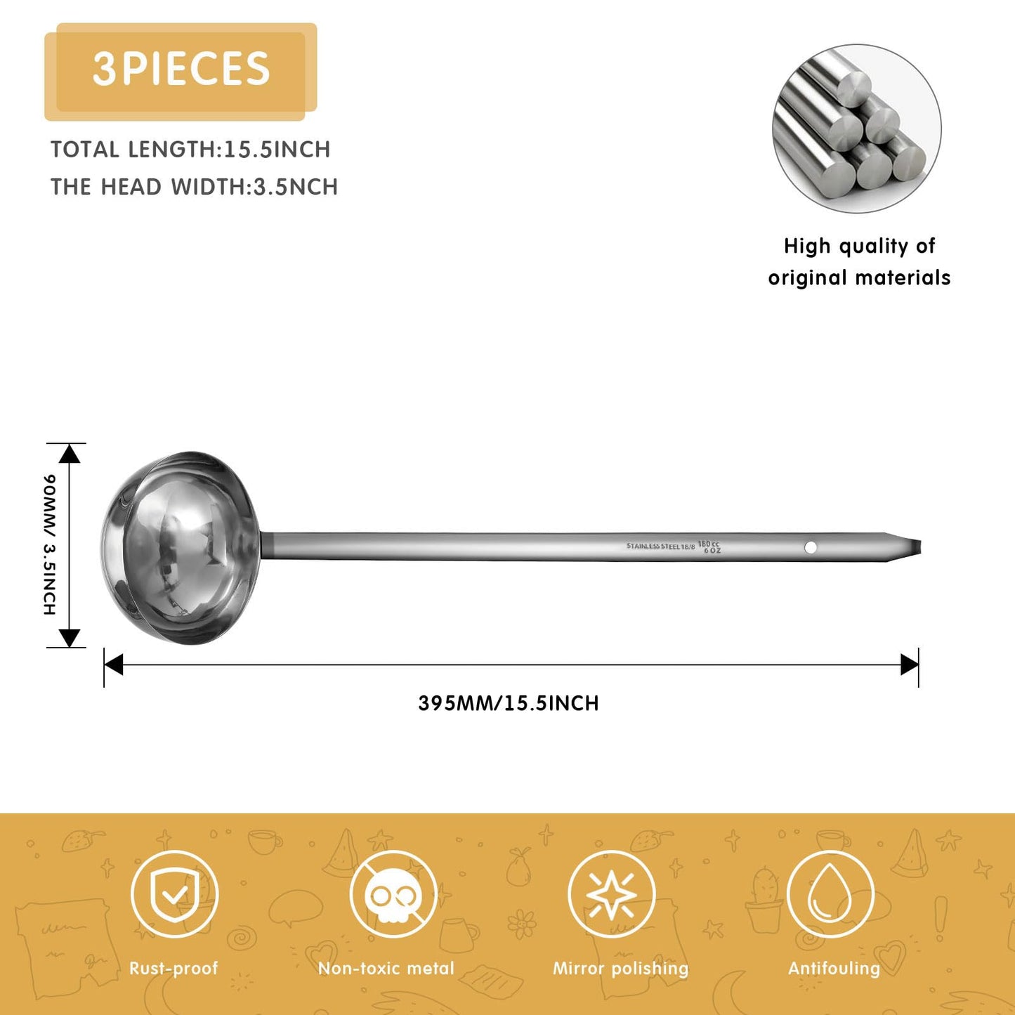 meekoo Stainless Steel Ladle Soup Handle Ladle with Pouring Rim for Kitchen Cooking Soup Sauce