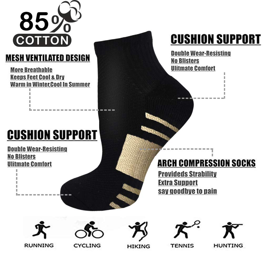 Iseasoo Copper Ankle Compression Socks - Low Cut Arch Support Socks for Men & Women, Running, Nurses, Plantar Fasciitis Socks Running Training Gym Workout Fitness Athletic Performance Wear (L/XL)