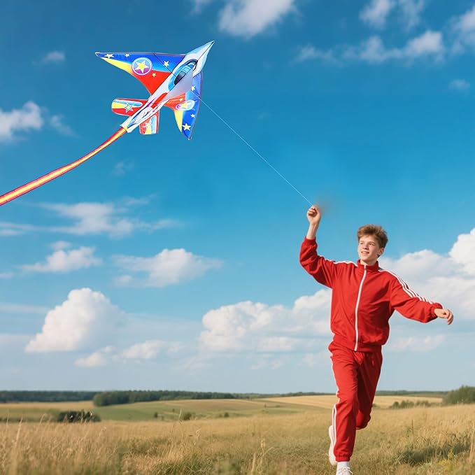 Fighter Jet Kites for Kids & Adults - Durable Airplane Kites for Boys Ages 8-12 & 4-8 with Kite String Reel, Easy Fly Large Outdoor Kite for Beach & Park Activities