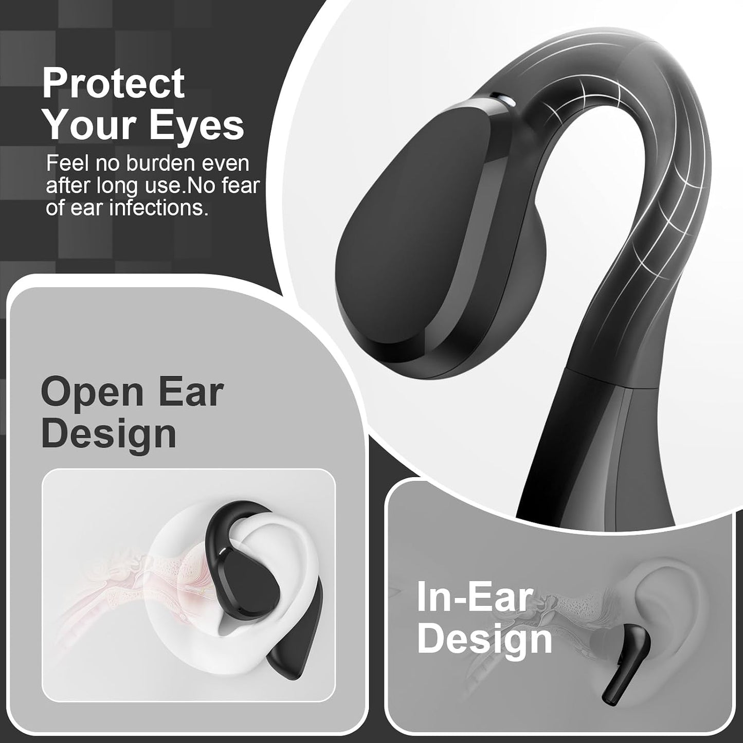 5.3 60H IP66, TTQ Open Ear Headphones, Bluetooth Open Ear True Wireless Earbuds, Sports Earbuds with Earhooks