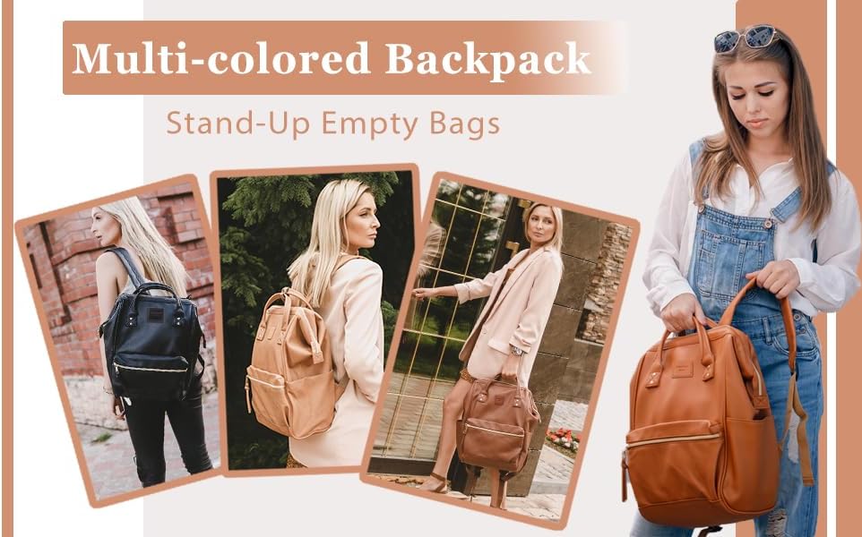 Backpack 14-15 Inch Backpack 15 Kah&Kee Leather Laptop for Women, Professional Work Bag, Water-Resistant Vegan Leather