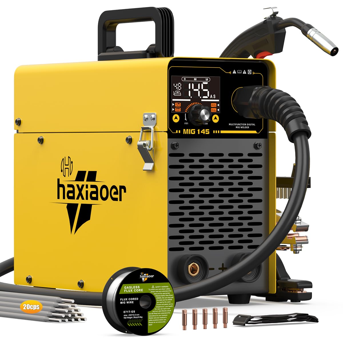 145 MIG Welder with LED Display IGBT Inverter Welder 110V Flux Core MIG/Lift Tig/Stick Welding Machine 2T 4T Three in One Professional MIG Welder for Home and Industrial Use