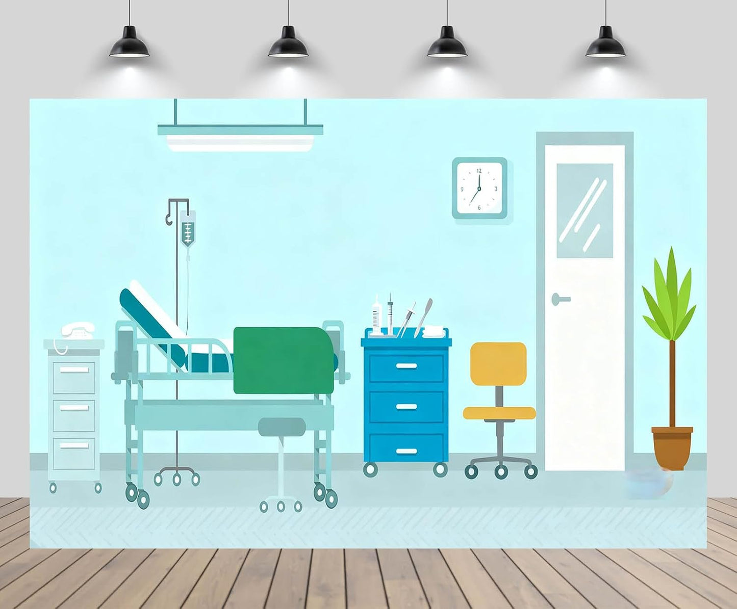 CHNYWORK 5x3ft Cartoon Operating Room Backdrop Hospital Ward Surgery Anesthesia Bed Medical Equipment Background Kids