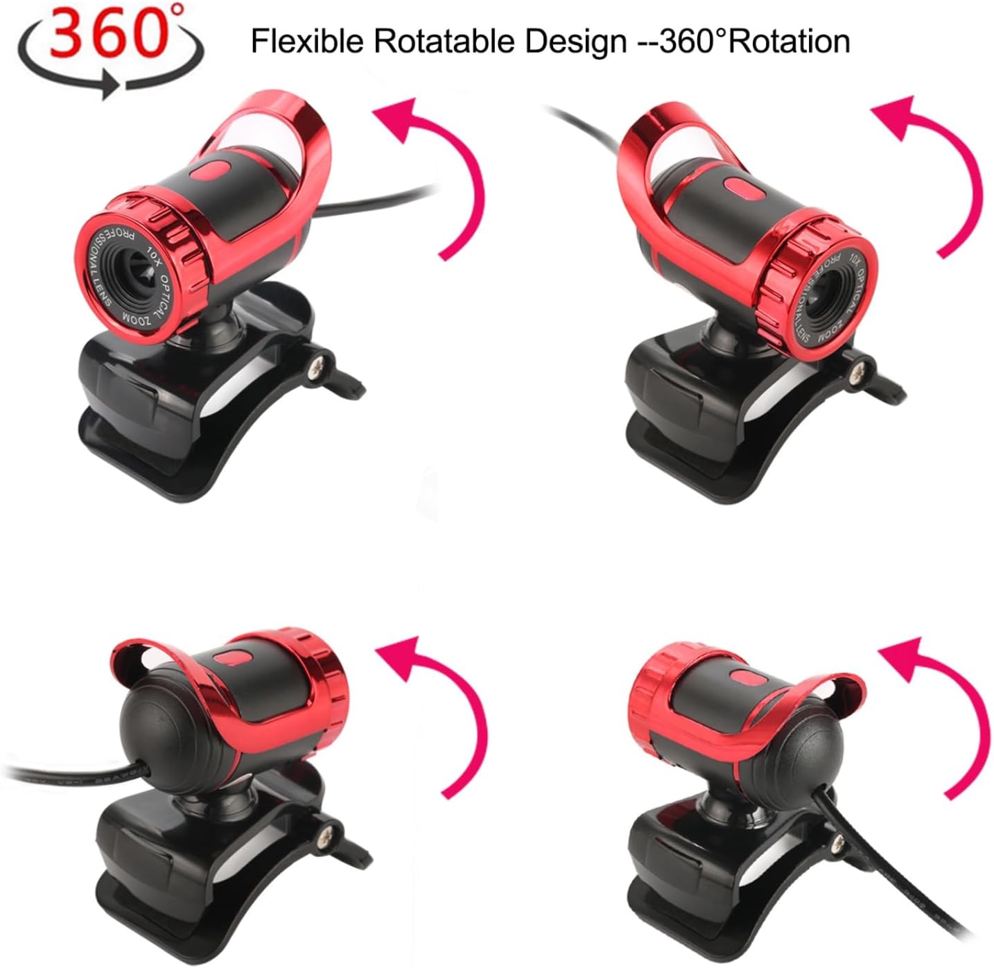 Yoidesu Webcam,360 USB Cam Desktop Laptop Camera,Manual Focus Webcam with Built-in Microphone,Clip-on Mini Plug