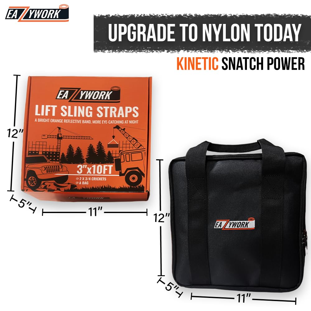 3”x10Ft Super Sturdy Lift Sling Straps 25000 Lbs Breaking Load Capacity Heavy Duty Lifting sling Crane Tree Saver Strap Recovery Straps Tow Strap Pull Hoist 2pcs 3/4 Robust D Ring Shackles+Storage Bag