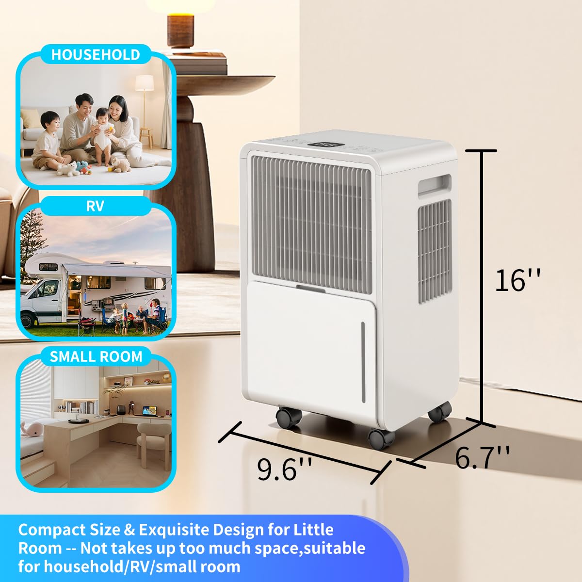 HXCOCKCROW Dehumidifier for Home Basement, 17 Pints Dehumidifiers with Drain Hose for 550 Sq. Ft Bedroom Bathroom Small Room RV, 3 Working Modes, Smart Humidity Control, 24H Timer, Auto Defrost
