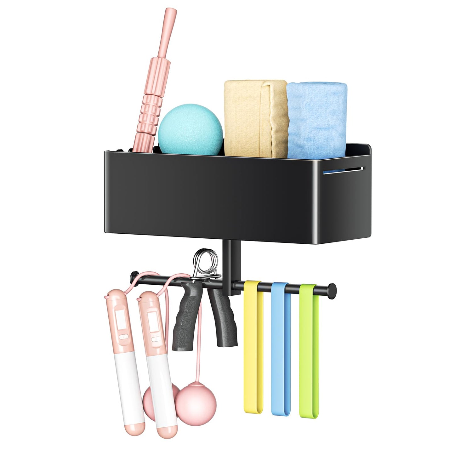 Home Gym Wall Storage, White Resistance Bands Rack Hanger Metal, Wall Mounted Fitness Bands Holder, Multi-Purpose Heavy Duty Workout Gym Storage Rack for Resistance Bands, Straps, Jump Ropes (Black)