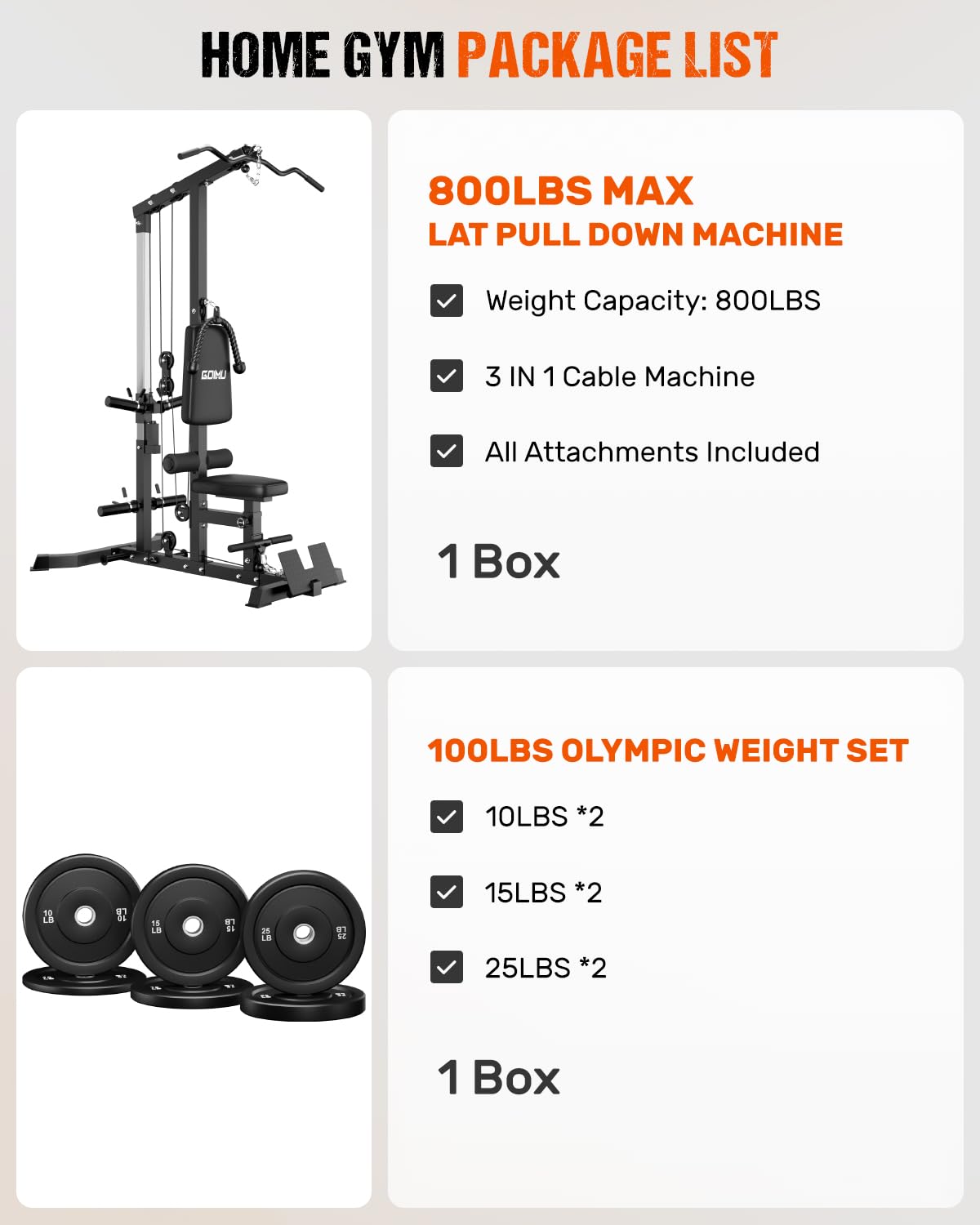 GOIMU LS01 LAT Pulldown Machine, LAT Row Cable Machine with AB Crunch, LAT Tower with Cable Row Attachment, 3 in 1 Pulley Stations for Home Gym(Black with 100lbs)