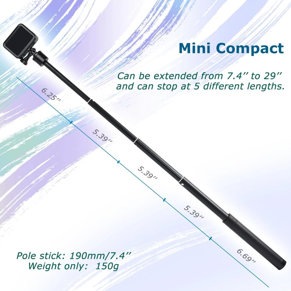 KOQINVIZ 29" OSMO,Insta360 Aluminum Telescoping Pole Stick for Action Camera - Extendable Selfie Stick Monopod Hand