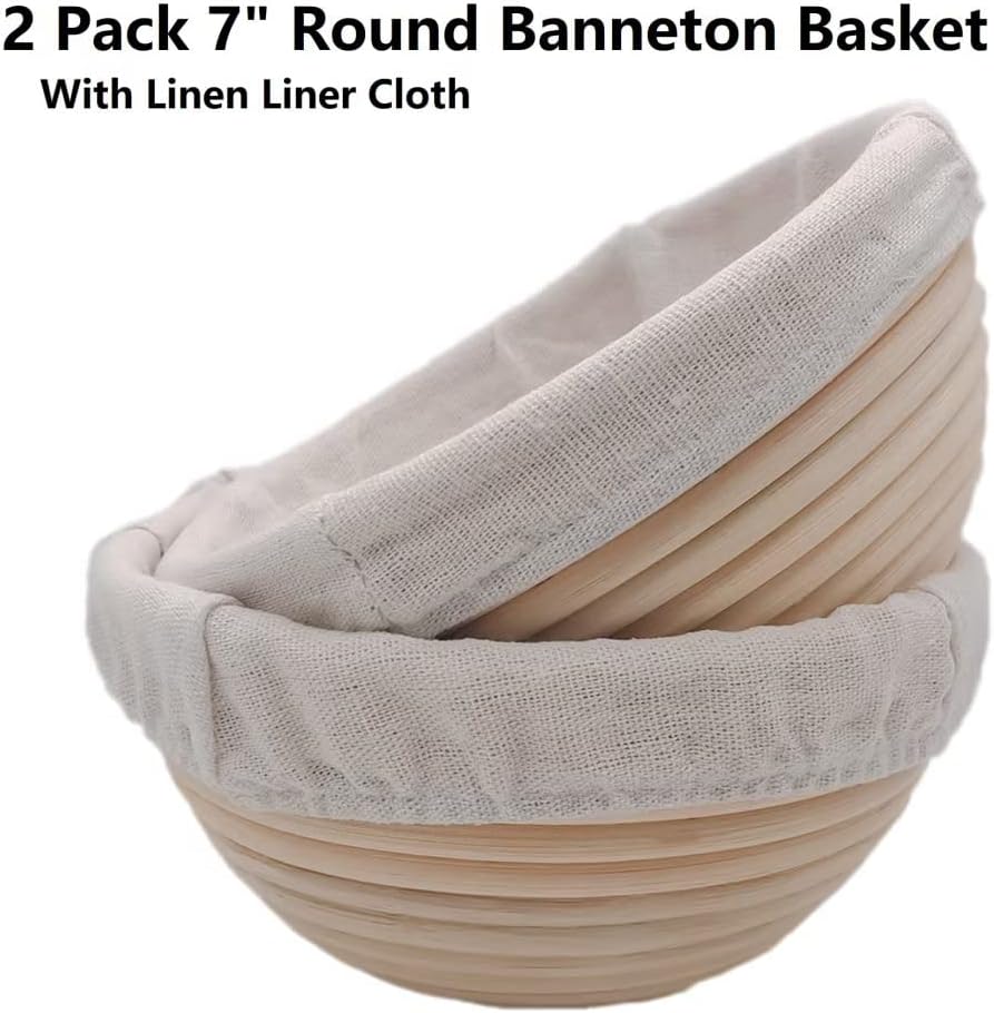 Skiennix Round Banneton Basket - 7 Inch Bread Proofing Bowl with Removable Liner | Perfect for Sourdough Baking (2 Pack)
