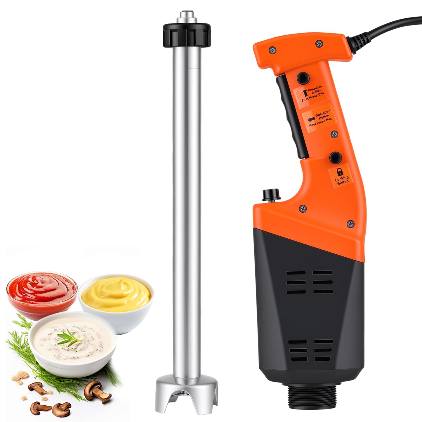 Flyseago 750W Commercial Immersion Blender Brushless DC Variable Speed Motor 12000 RPM Heavy Duty Hand Mixer 21" Removable Shaft 50 Gallon Large Capacity Pro Food Blender for High-Output Kitchens