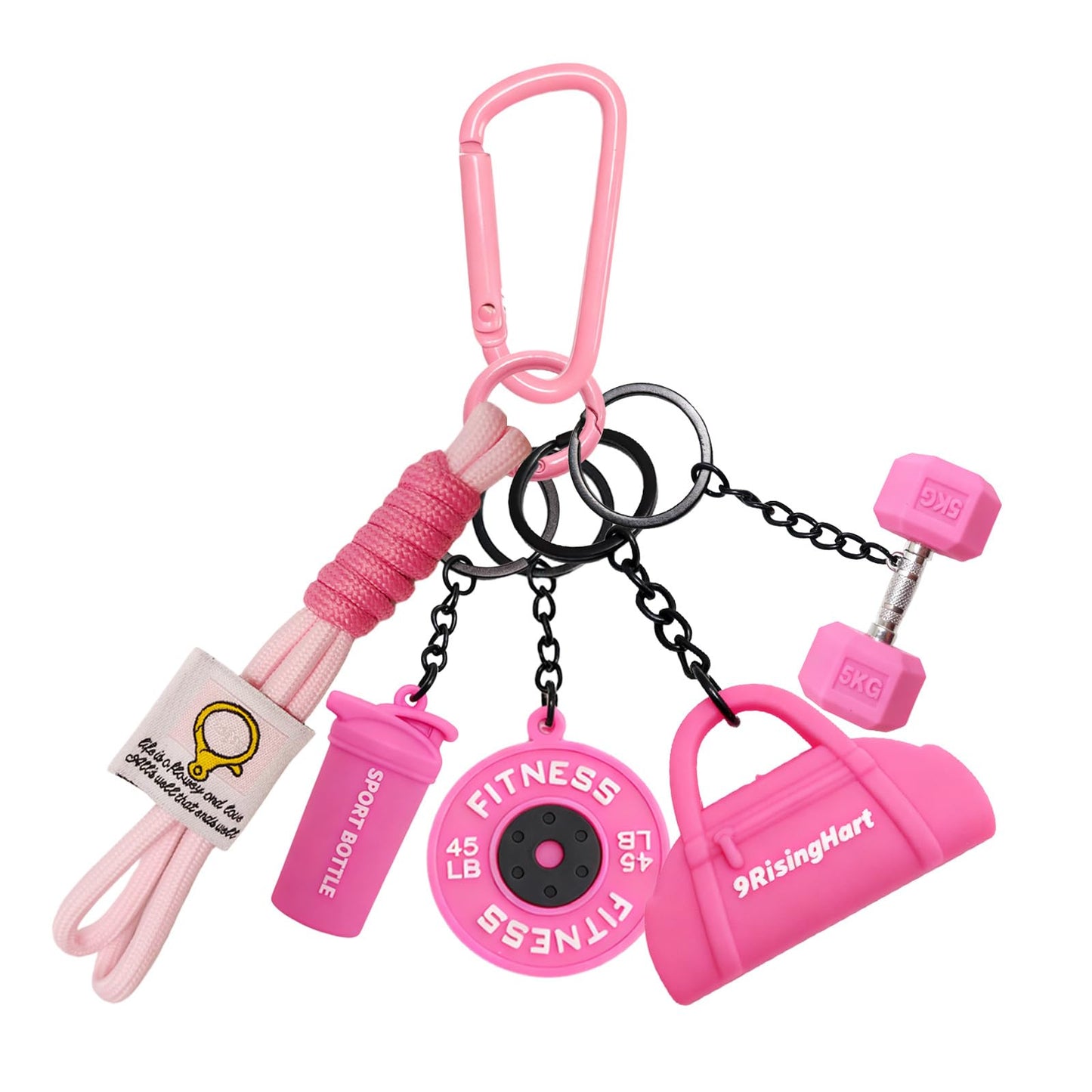 Dumbbell Keychain Set Gym Accessories for Women and Men Fitness Gifts, a Cute Mini Set for Gym Lovers & Couples, with Pink Water Bottle Charms - Ideal for Your Bag, Backpack and Car Accessories