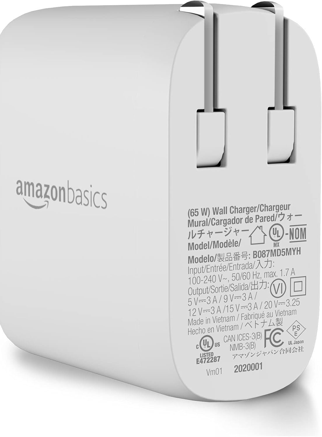 Amazon Basics 65W One-Port GaN USB-C Wall Charger with Power Delivery PD, Foldable Plug, Portable, Fast Charging