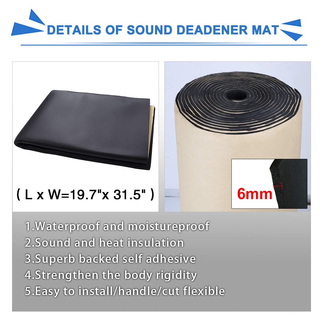 uxcell 236mil 6mm Audio Stereo Sound Acoustic Noise Absorbing Mat Dampening Mat 19.7"x31.5"