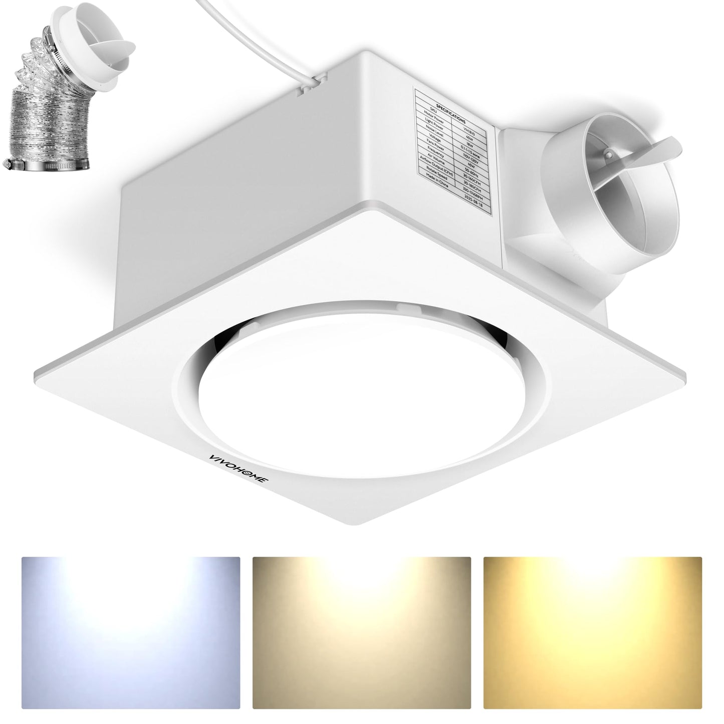 VIVOHOME Autoflow Bathroom Exhaust Fan with Light & Humidity Sensor (160-110-30CFM) - 2700K/4000K/5700K & EC Motor, Retrofit Ceiling Mount Bath Fan, No Attic Access Needed (Install Kit, 4-in Duct)