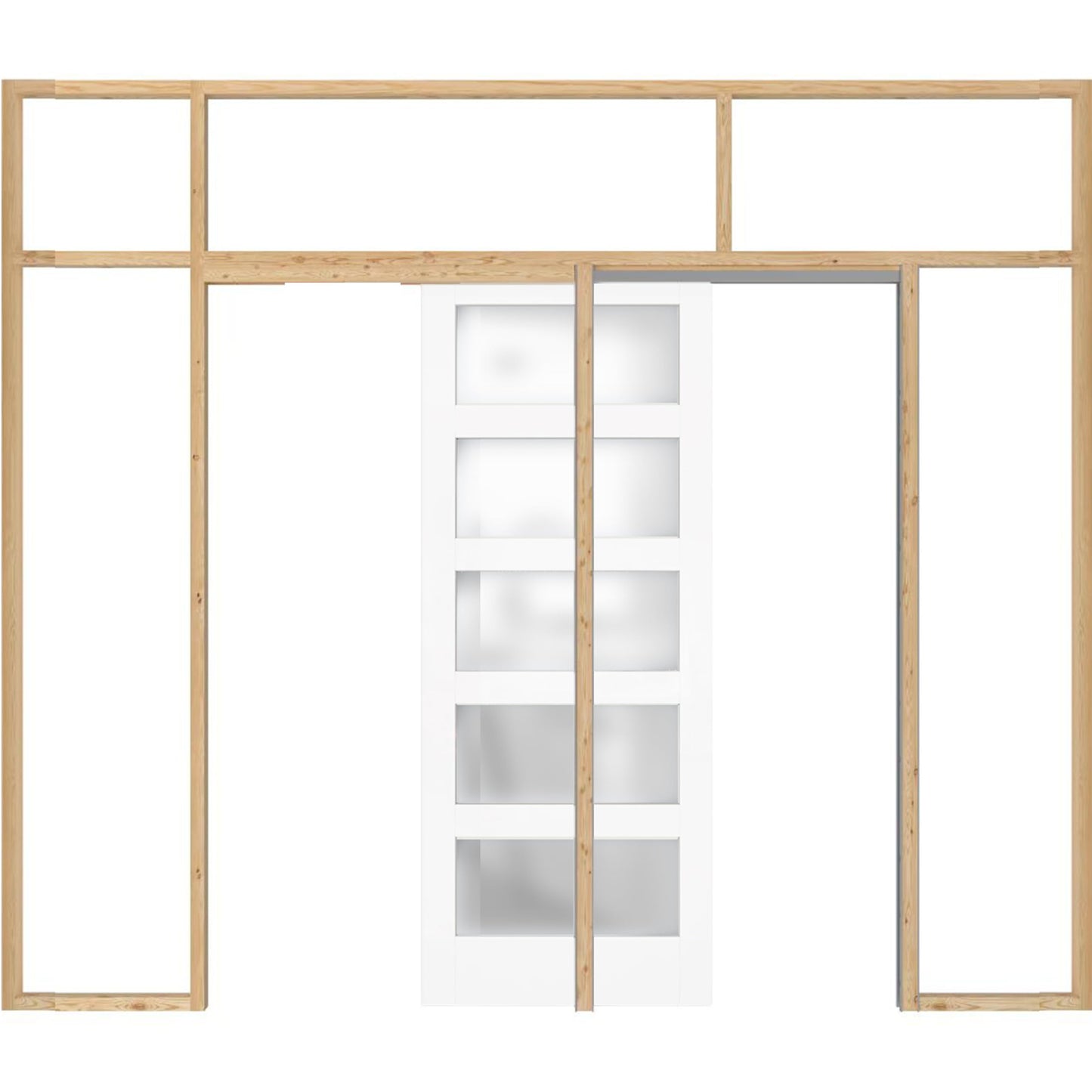 ARKHJEM 24"×80" Sliding Pocket Door, 5 Panel Glass Sliding Door, Single Panels for Closets & Interiors, Hardware Include, Need to Assemble, White
