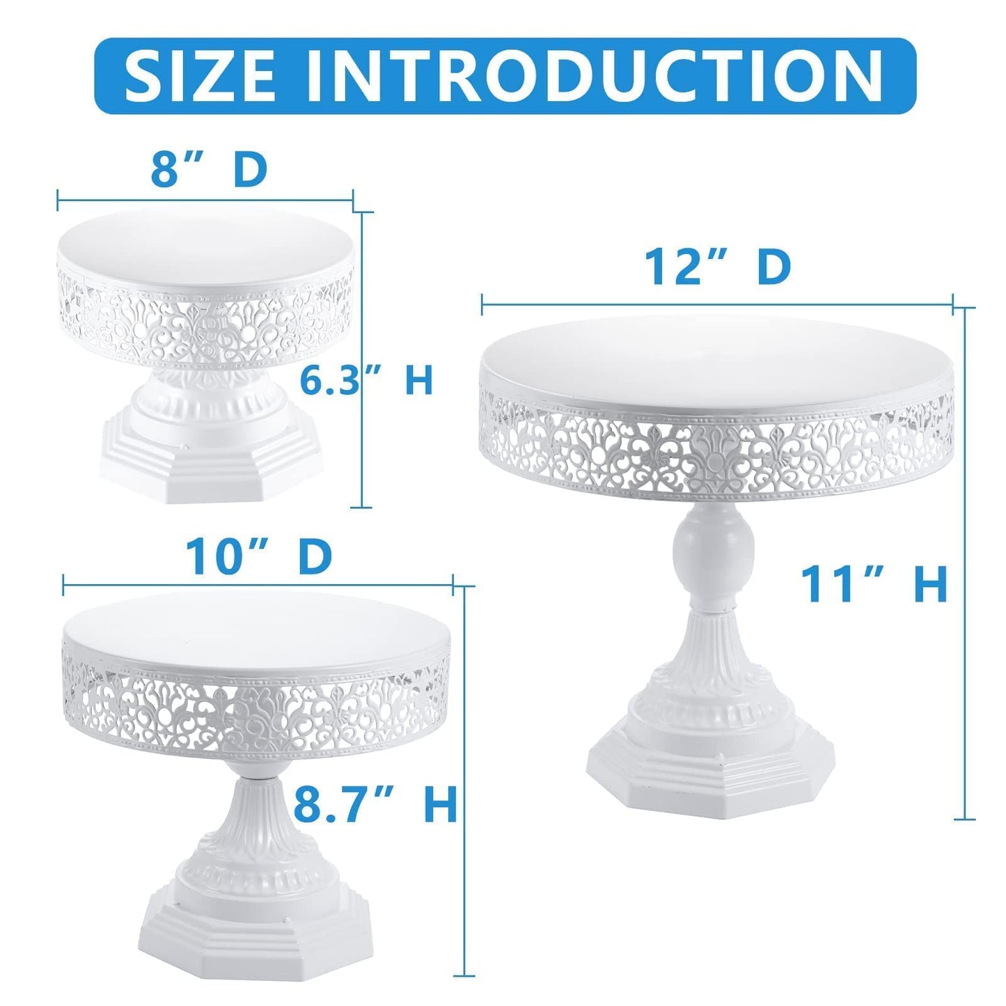 weharnar White Cake Stand Set - 3 Pcs Metal Cupcake Holders for Dessert Table Round Gorgeous Dessert Display Stands Trays Set for Wedding, Birthday, Tea Party