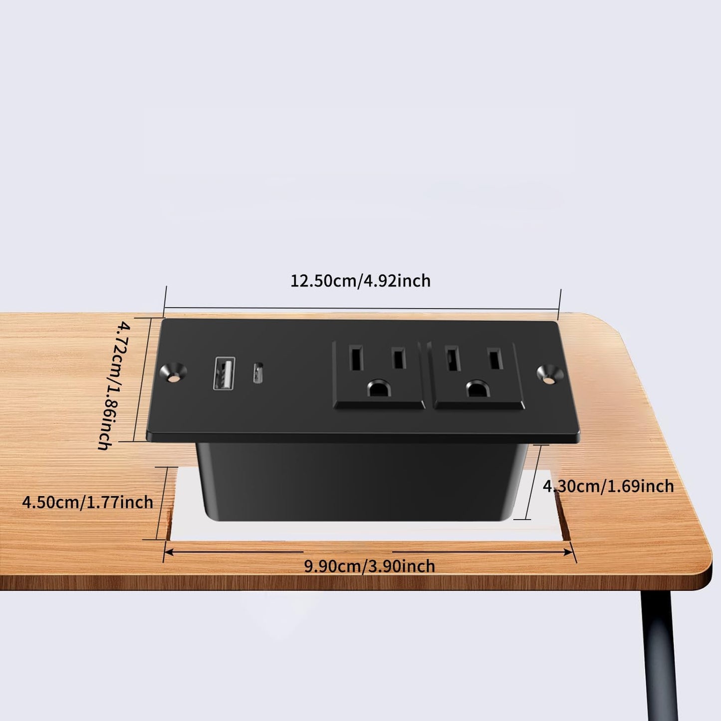 Geao Adapter Inset Small Recessed Power Strip Plug Extension Cord with USB Electrical Outlet Extender Flush Mount Surge