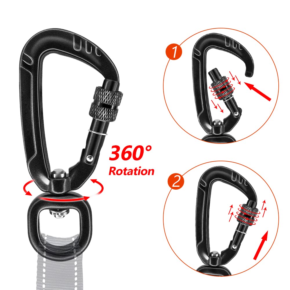 PANDENGZHE Locking Carabiner Clips 2.5" with Swivel Clasp for Securing Pets, Dog Leash Harness, Camping, Hiking, Backpack, Outdoors, Gym (4 Pack)
