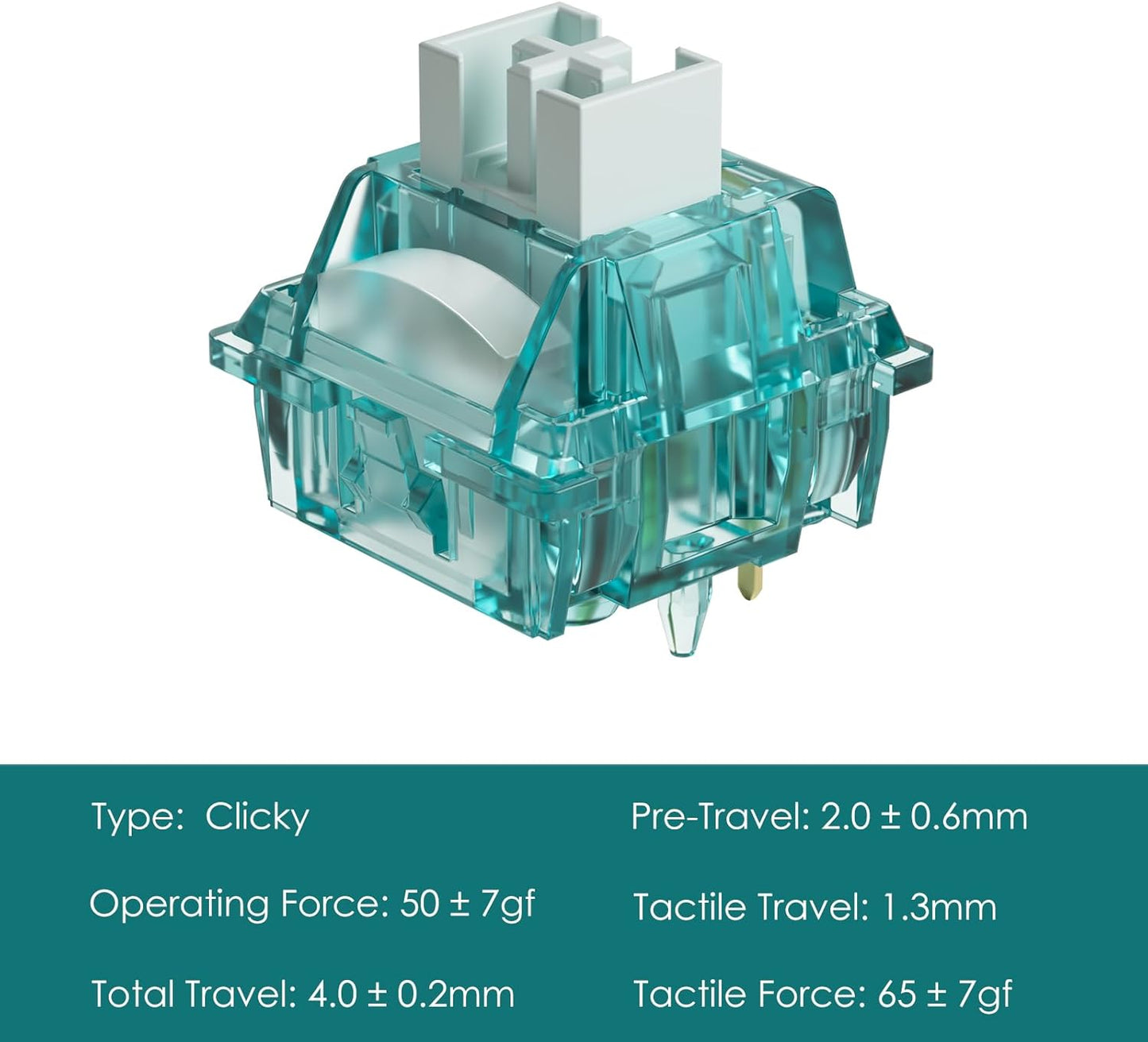 Akko 5-Pin 50gf (45pcs) Creamy Cyan Clicky Switch with LED Diffuser for Backlit Mechanical Keyboard - Pre-Lubed