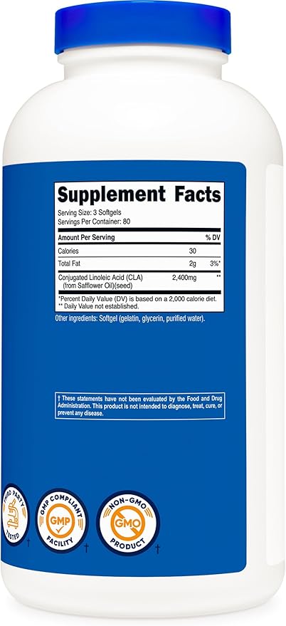 Nutricost CLA (Conjugated Linoleic Acid) 2,400mg, 240 Softgels - Gluten Free, Non-GMO, 800mg Per Softgel (3 Bottles)
