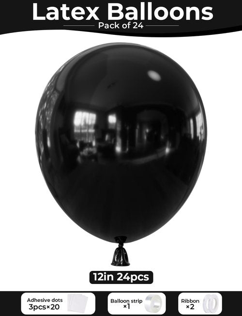 Black Balloons 12 Inch | 24pcs Latex Party Balloons for Birthdays & Baby Showers