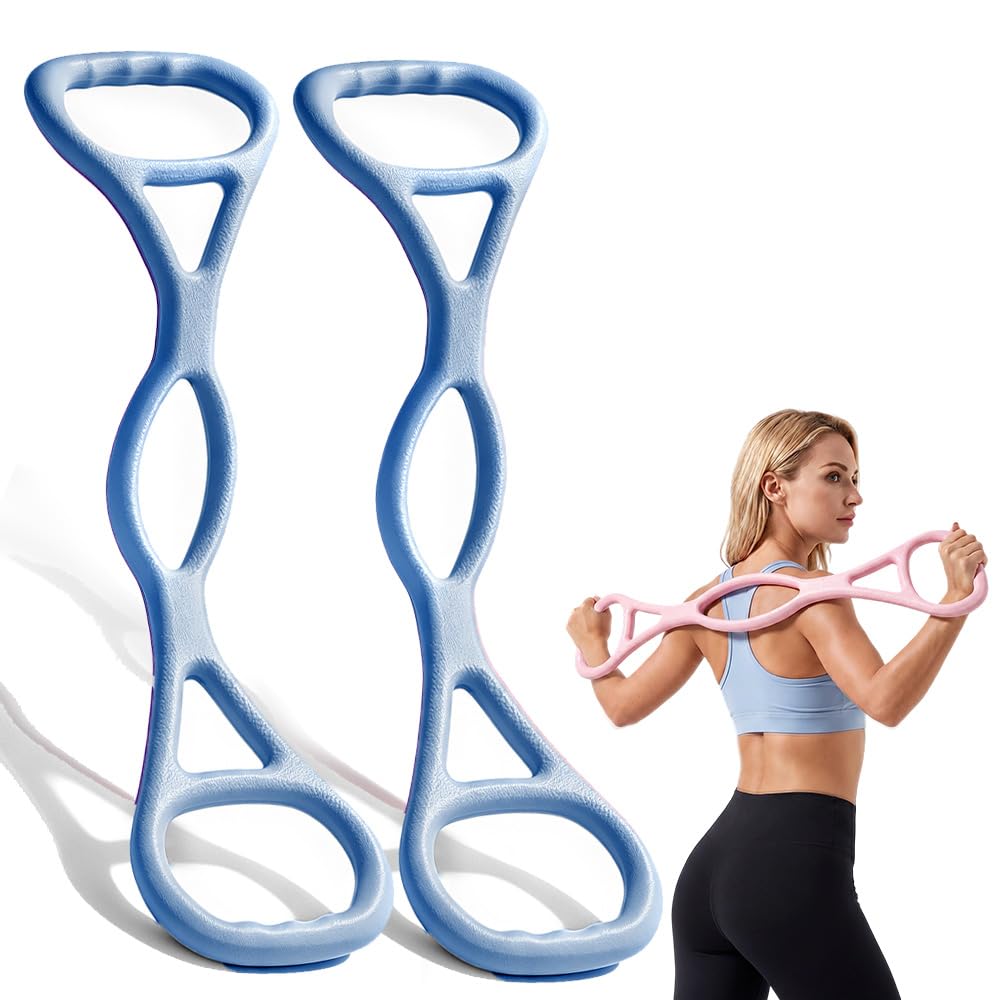Figure 8 Resistance Band with Handles, 2026 New Resistance Bands for Women & Men, Workout Bands with Non-Slip Handles for Toning, Posture Correction, Home Gym, Yoga (Blue-2PCS)